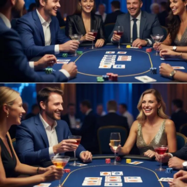 Pokerowy wieczór i impreza tematyczna z gośćmi przy stołach do gry