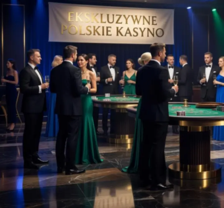 Ekskluzywna, ciemna sala eventowa w stylistyce kasynowej ze złotymi akcentami